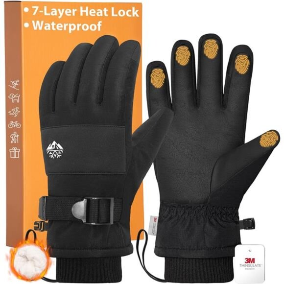 Men's Winter Gloves Waterproof Gloves with 3M Thinsulate and Thick Plush Fleece - Picture 1 of 5